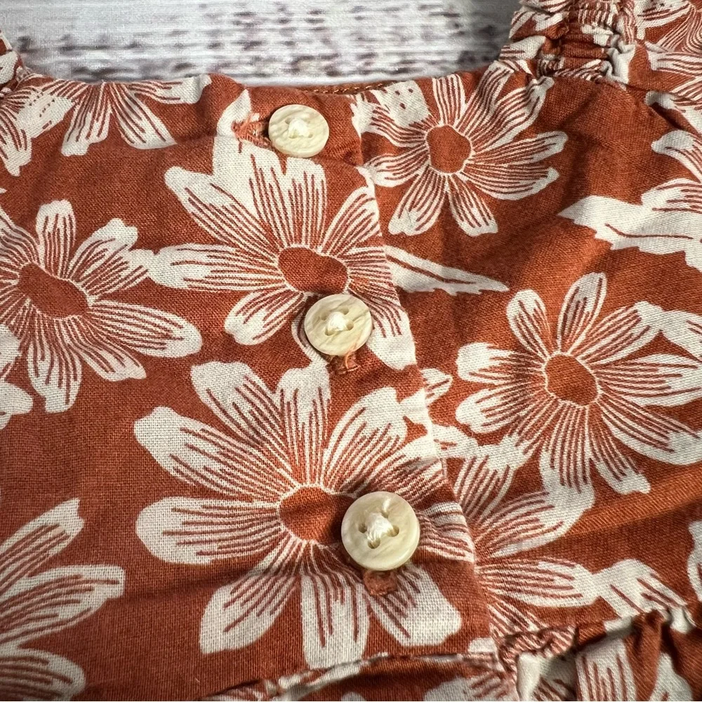 Baby Gap 3-6 Months‎ Brown Floral Baby Puff Sleeve Babydoll Dress 2 Piece Set
